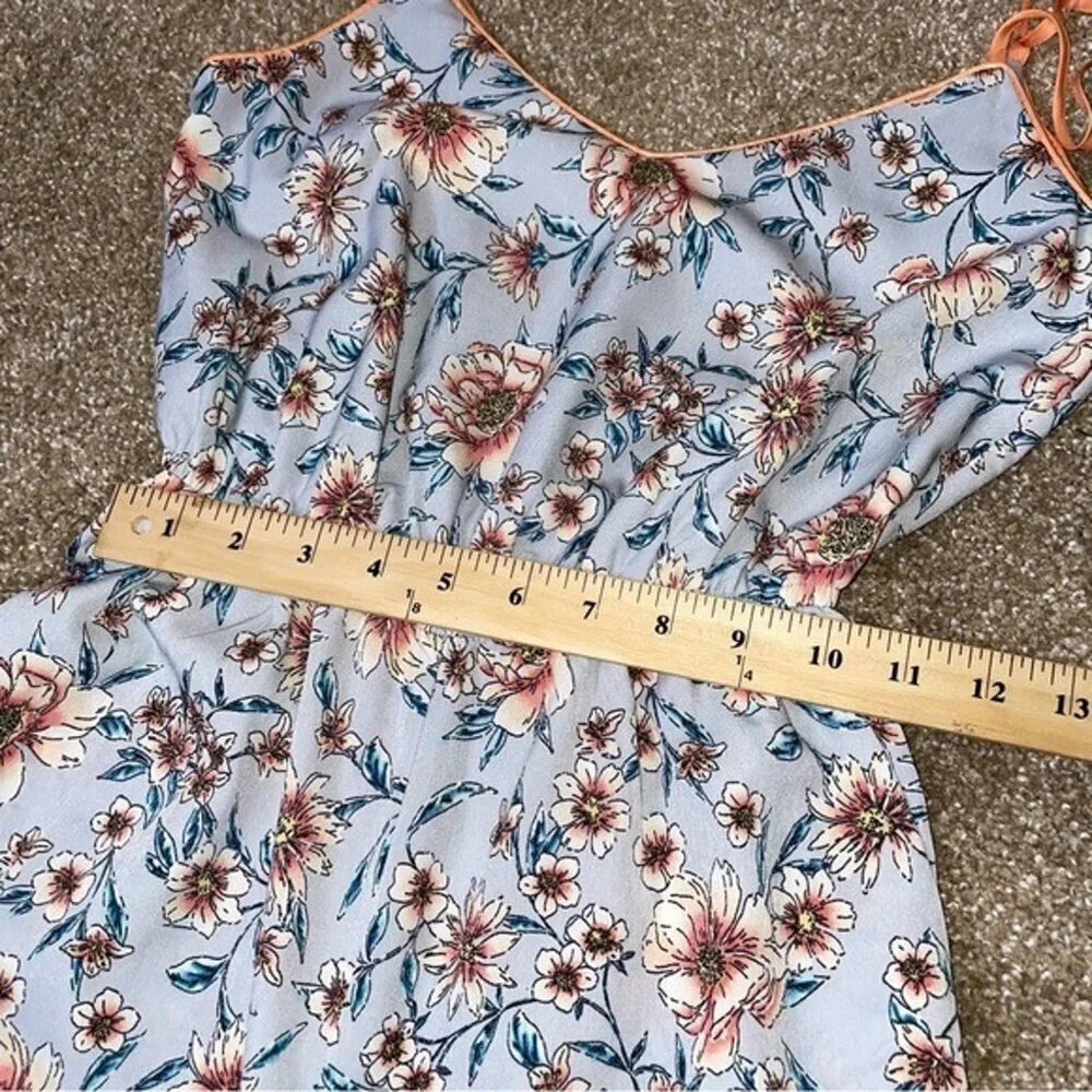 Leith Womens Kelsey Floral Wide Leg Jumpsuit Belt Lined Spring Wedding XXS blue